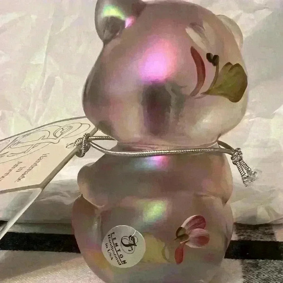 Fenton Pink Opalescent Hand Painted Floral Glass Bear Artist Signed By Artist. - Picture 11 of 11